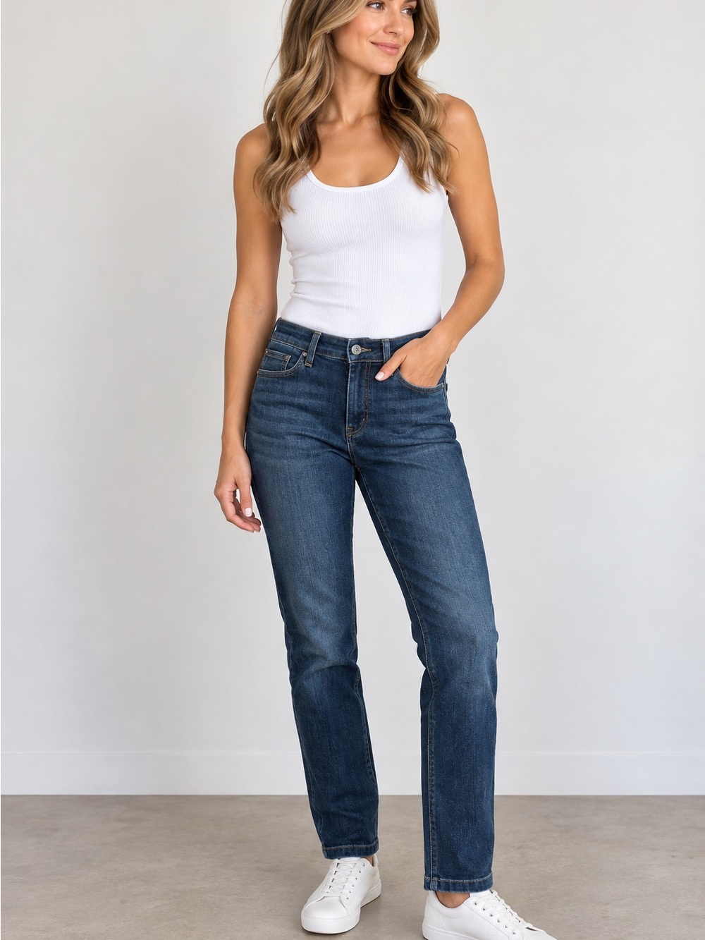 PAIGE Straight-Leg Jeans in Dark Wash Blue